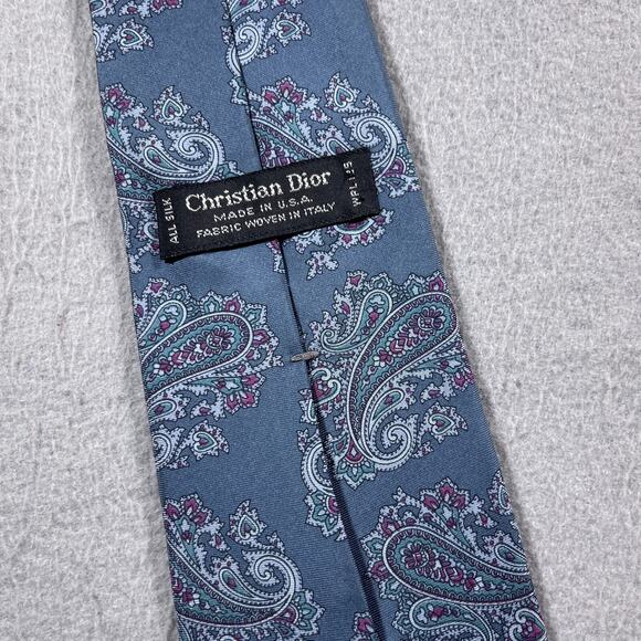 Christian Dior Tie Blue Paisley Silk Made in USA Fabric Woven in Italy Classic - Picture 5 of 5